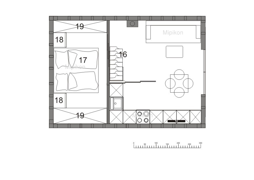 układ wnętrza małego domu - antresola